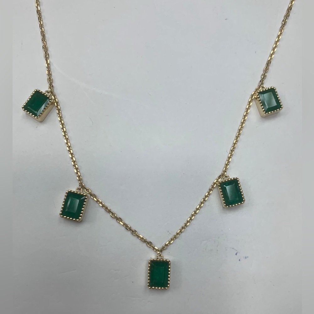 18 KT Yellow Gold Natural Emerald Station Necklace